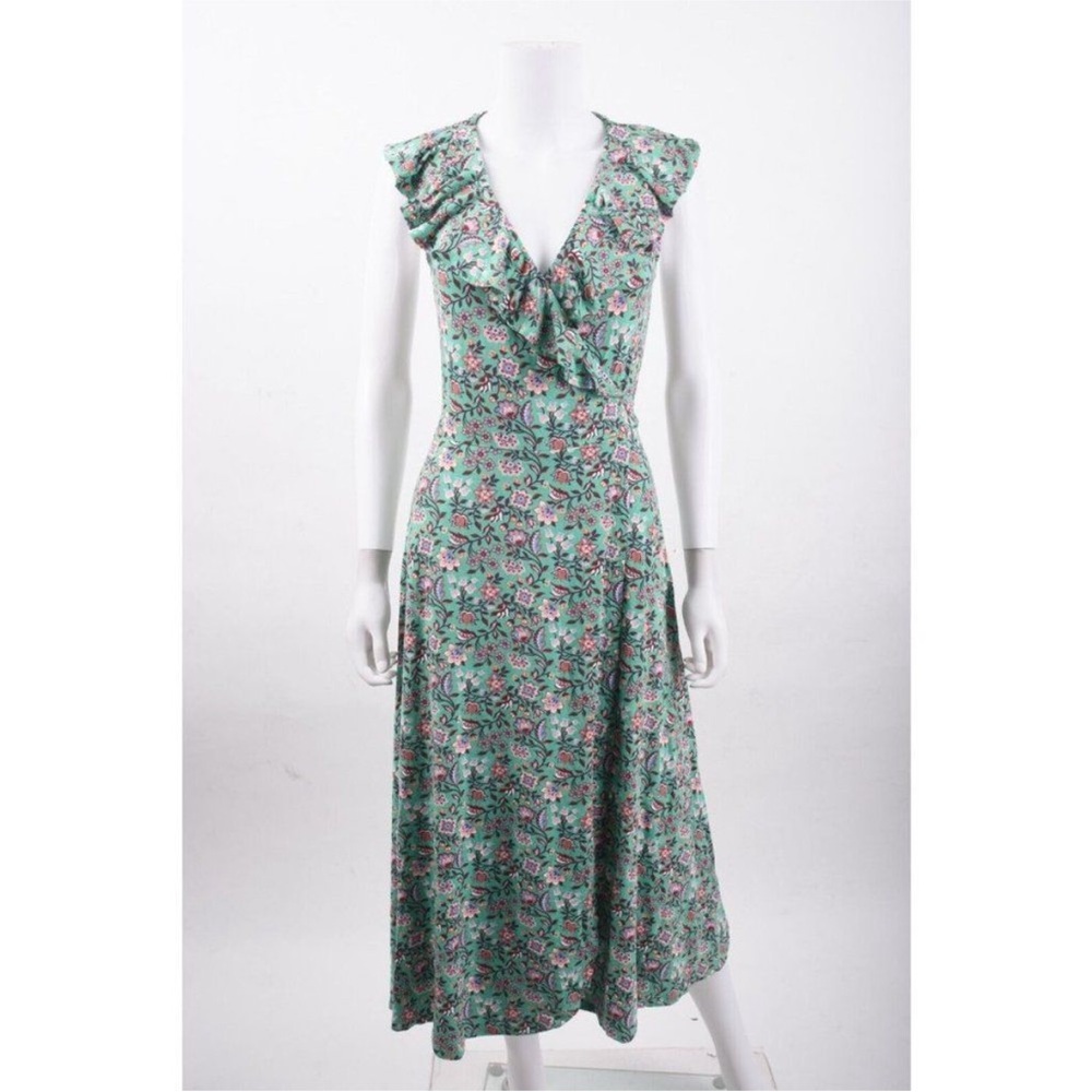Boden Green Floral Ruffle Wrap Midi Dress - Picture 2 of 5